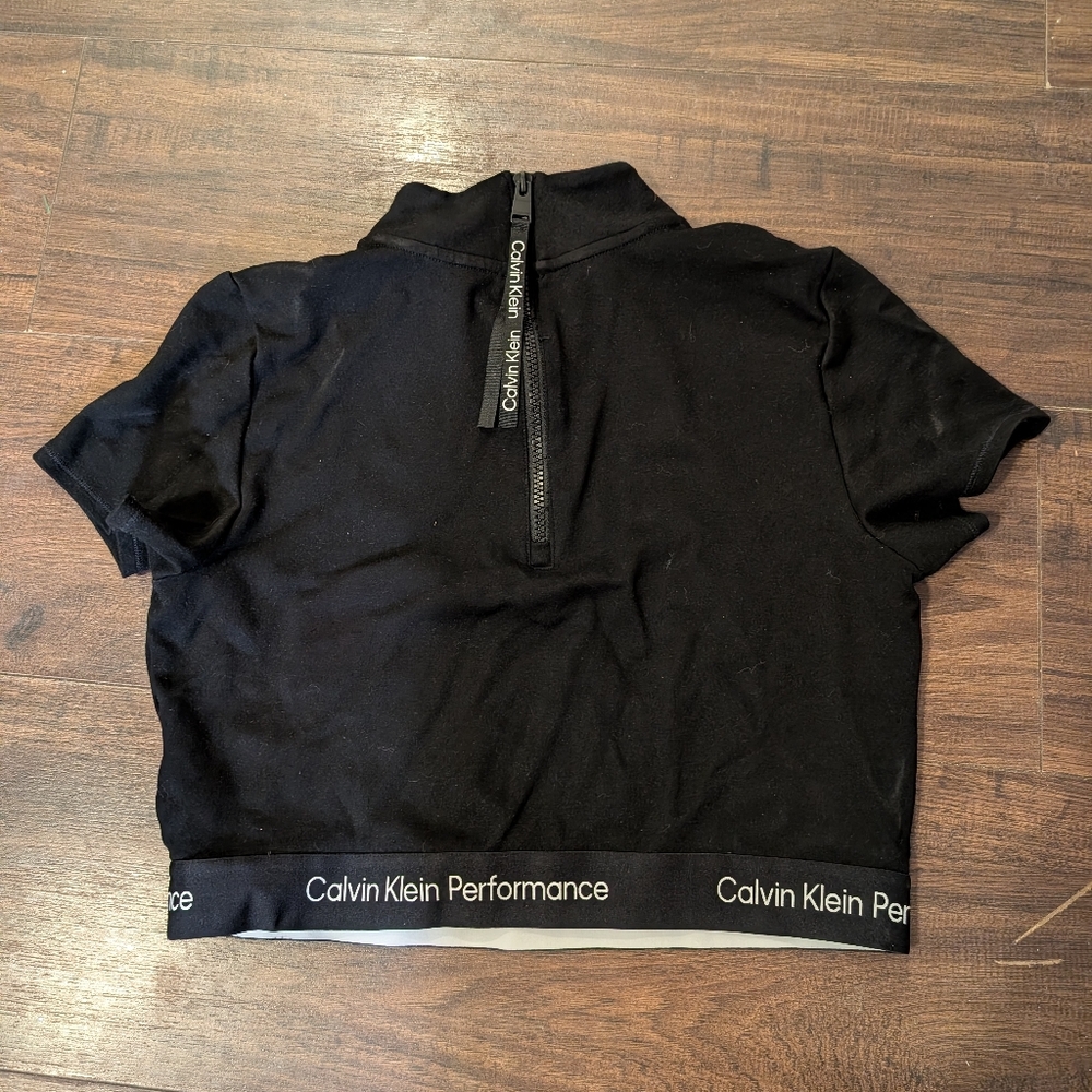 Calvin Klein Black Zip-Up Performance Crop Shirt